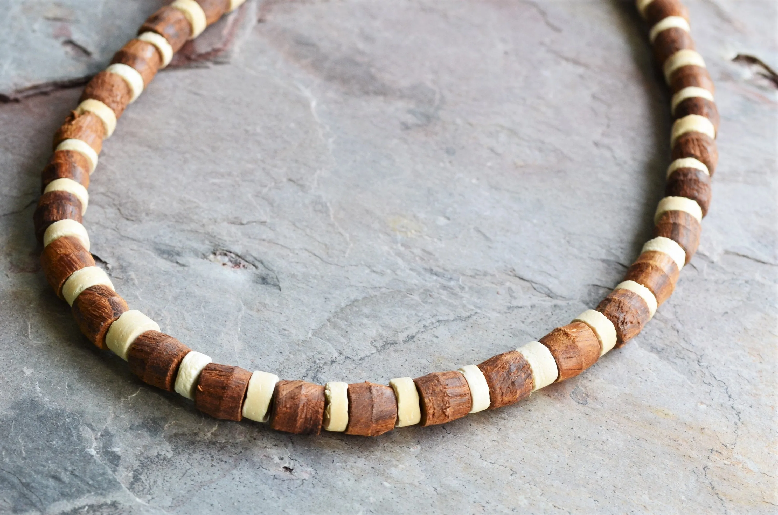Wood Mens Necklace Beaded Surfer Necklace Gifts For Him - Dennis